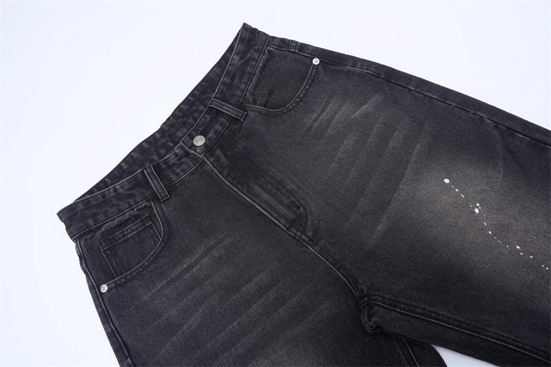Fashion Graffiti Black Loose Wide-leg Jeans Men's Autumn New American Simple Basic Wash Denim Pants Loose Straight Trousers