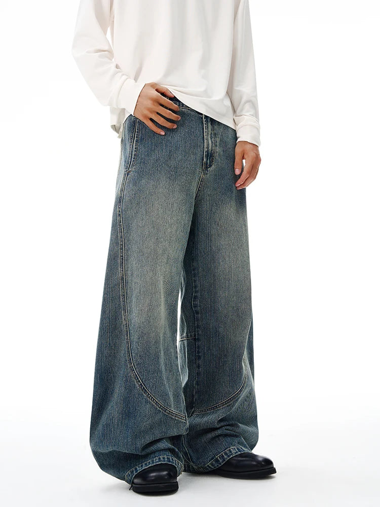 Baggy Classic Jeans Men's Vintage Wash Cotton Wide-leg Denim Pants Loose Fashion Spliced Streetwear Trendy Hip-hop Y2K Trousers