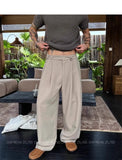 New Retro Fashion Men Suit Pants Light Luxury Draped Baggy Belt Button-down Solid Color Straight Trousers Elegant Dress Pants