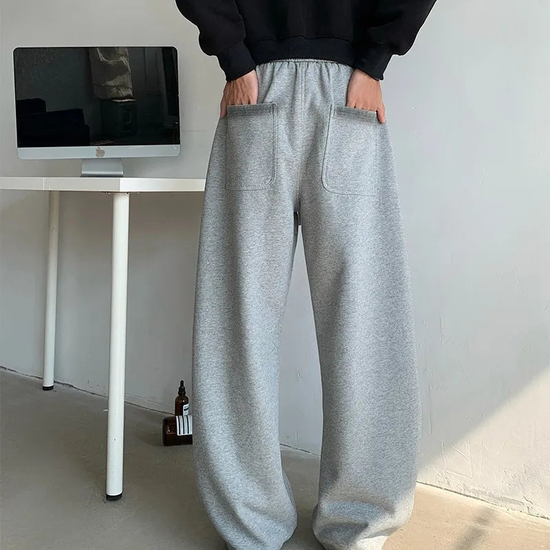 New Men's Tie-dye Fleece Casual Pants Side Striped Wide Leg Straight Sweatpants Neutral High-quality Long Baggy Trousers Sport