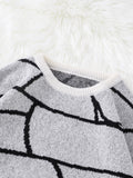 New Popular Autumn and Winter Broken Pattern Pullover Sweater Casual Round Neck Contrast Color Knitted Men's Pullover