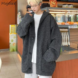 Cardigans Men Loose Korea Style Hooded Warm Autumn Winter Chic Knitted Gray Solid Minimalist Young College All-match Coats Ins