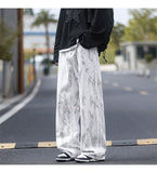 Jeans Mens Classic Straight Leg Jeans White Tie Dye Denim Pants Unisex Fashion Casual Trousers Streetwear Hip Hop Style Washed