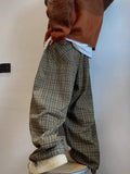 Spring Autumn Cool Oversized Long Flowy Baggy Wide Leg Pants for Mens Streetwear Loose Plaid Canvas Trousers