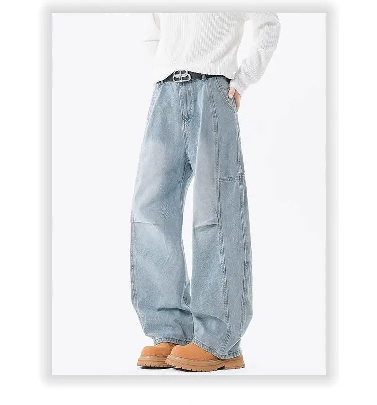 Hip hop personality trend men and women straight leg washed jeans American couple loose retro curved knife casual pants y2k