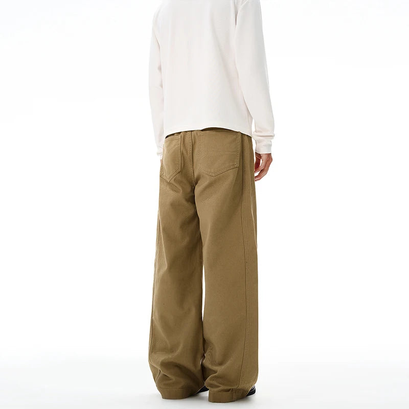 100% Cotton Men's Loose Casual Pants Autumn New Fashion Comfortable Wide-leg Oversized Trousers Streetwear White Khaki Black