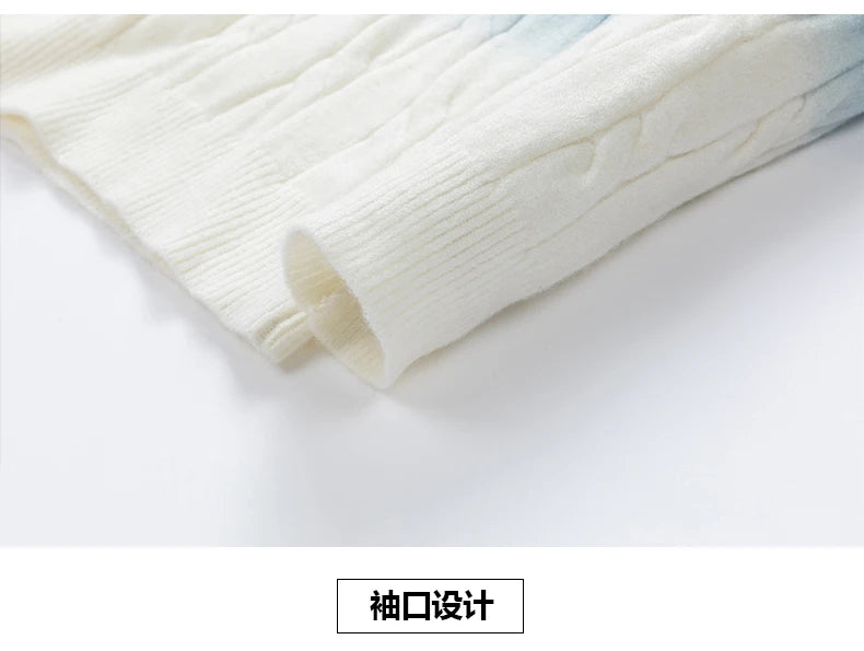 Korean Gradient Knitwear Loose Chunky Twist Knit Pullover 2024 New Round Neck Sweater Autumn Winter Warm Couple Tops