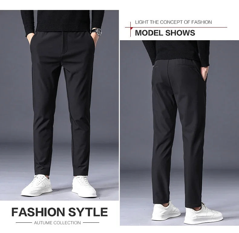 Winter Warm Fleece Men's Business Casual Pants Stretch Slim Fashion Korean Thermal Trousers Classic Simple Male Plush Clothes