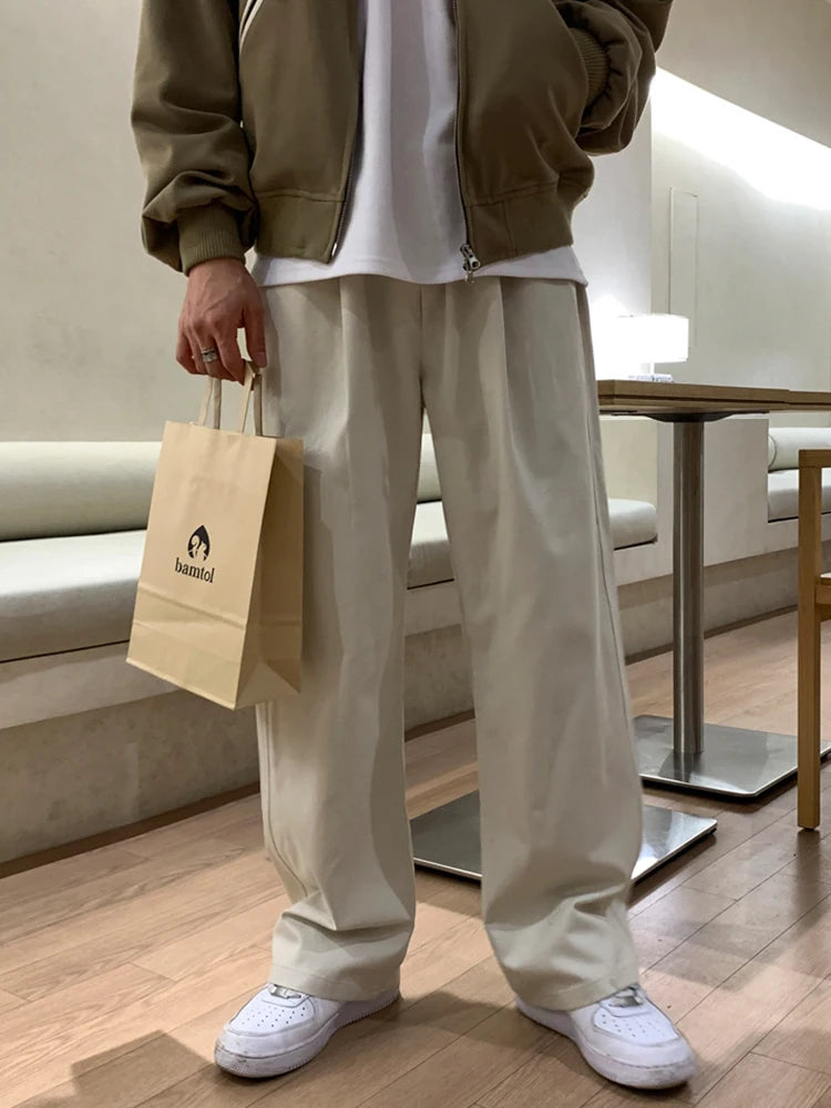 Korean Style High-end Straight-leg Casual Pants Men's Spring Summer Loose Trousers American 2025 New Trendy Wide-leg Pants Chic