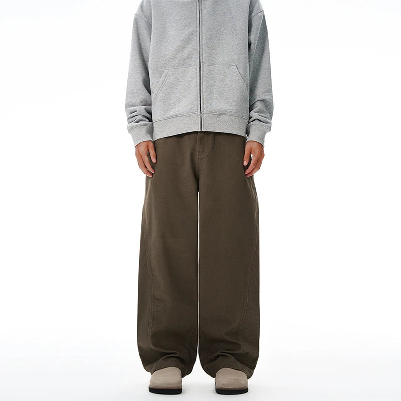 100% Pure Cotton Wide-leg Pants Men's Autumn New Oversized Comfortable Loose Casual Trousers Brown White Fashion Streetwear