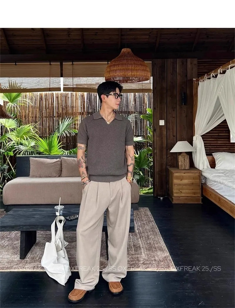 New Retro Fashion Men Suit Pants Light Luxury Draped Baggy Belt Button-down Solid Color Straight Trousers Elegant Dress Pants