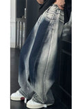 Hip hop fashion street spring men and women fashion personality washed curved knife jeans couple loose retro wide leg pants y2k