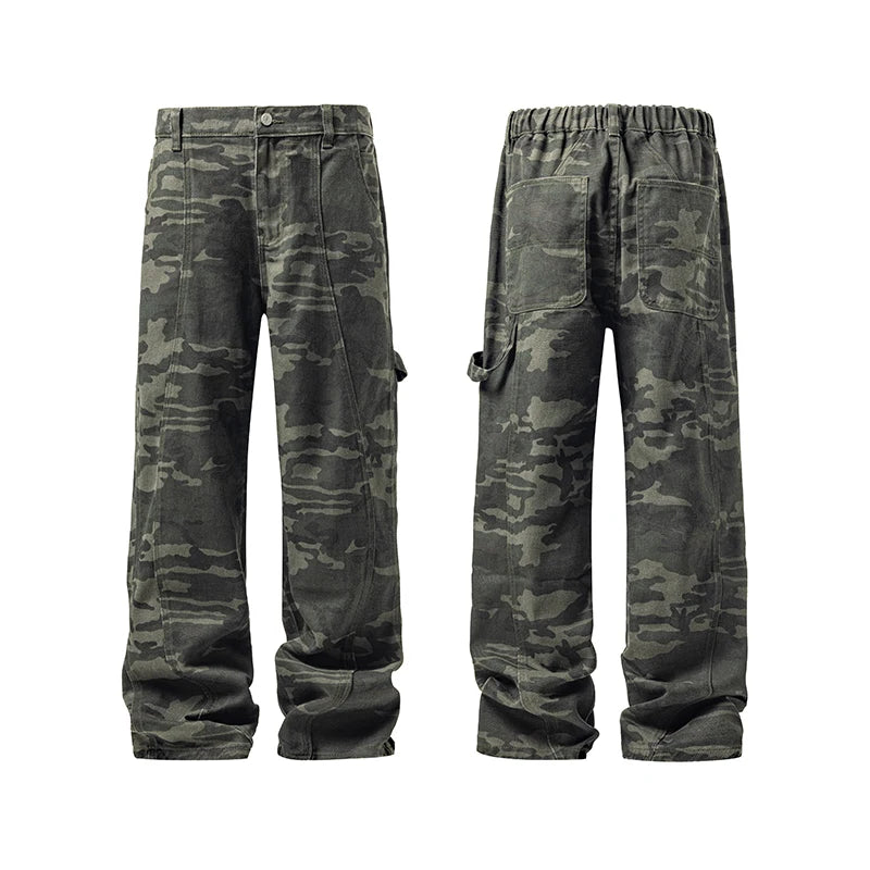 New Mens Camouflage Cargo Work Pants Casual Patchwork Straight Leg Outdoor Utility Military Comfortable Durable Hiking Tactical