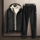 Men Set Sports Suit Fleece Thickened Sportswear Hooded Sweat shirt+Pant 2-piece Sets Casual Men Tracksuit Winter male Tracksuit