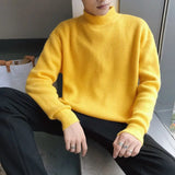 Autumn Winter New Fashion Long Sleeve Half High Collar Solid Pullovers Men's Clothing All-match Knitting Korean Simplicity Top