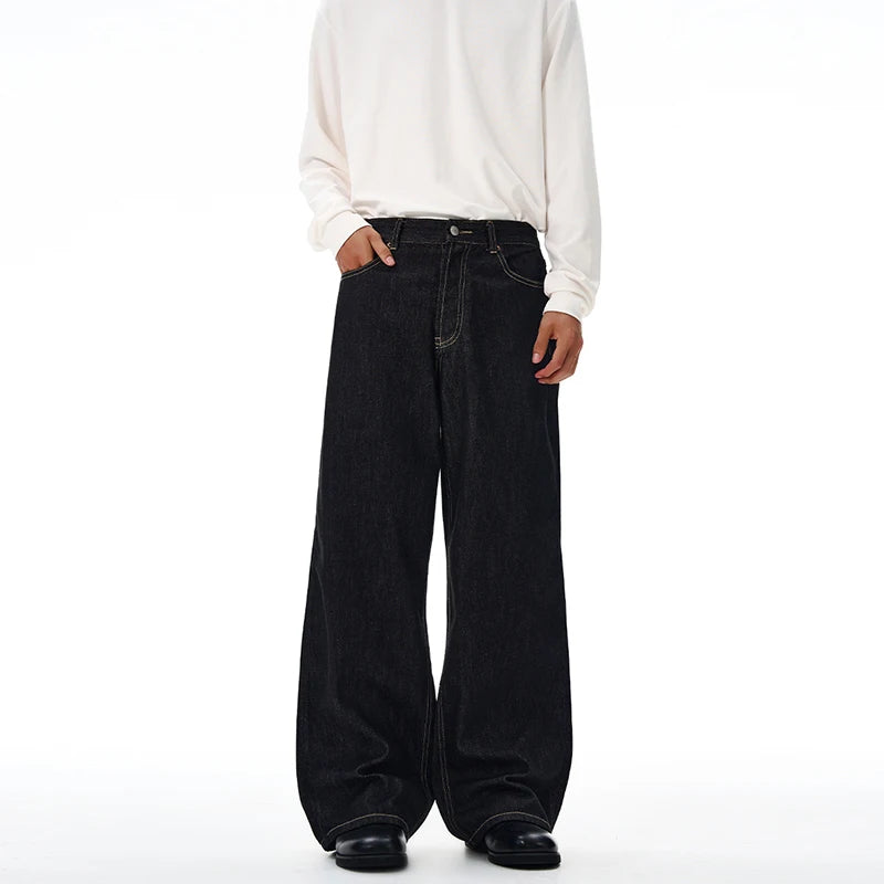 Non-fading Original Color Jeans Men's High Quality Loose Straight Denim Pants Classic American Retro Wide Leg Autumn Trousers