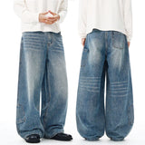 Multi-pocket Loose Wide-leg Jeans Men's Cotton Vintage Washed Denim Pants Hip-hop Fashion Y2K Streetwear Autumn Casual Trousers