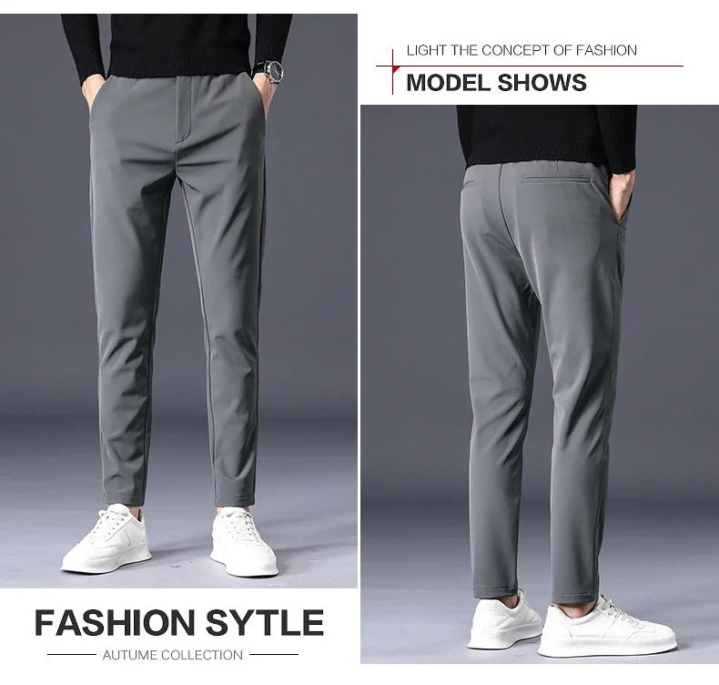 Winter Warm Fleece Men's Business Casual Pants Stretch Slim Fashion Korean Thermal Trousers Classic Simple Male Plush Clothes