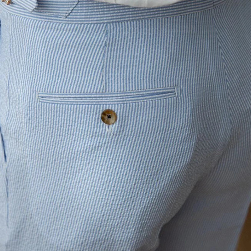 Men's Luxury Naples Slim-fit Thin Blue Striped Dress Pants Solid Color British Retro Premium Elegant Leisure High Waist Trousers
