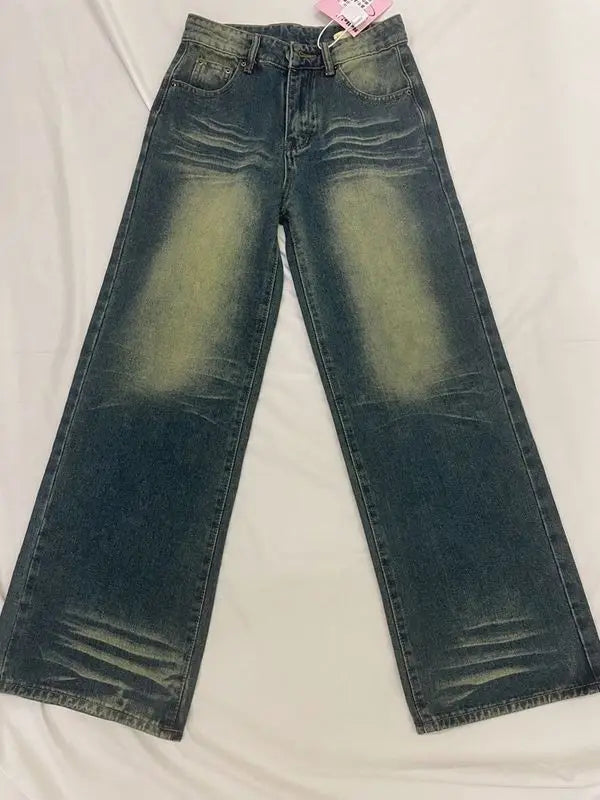 American retro street style men and women trendy washed straight leg jeans for spring new loose casual floor length casual pants