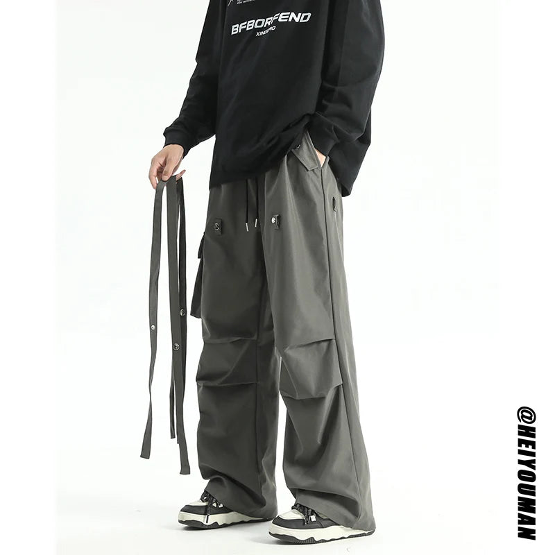 New Cargo Pants Baggy Straight Oversize Trousers Fashion Wide Leg Pockets Black Joggers Trousers Y2k Streetwear Clothing
