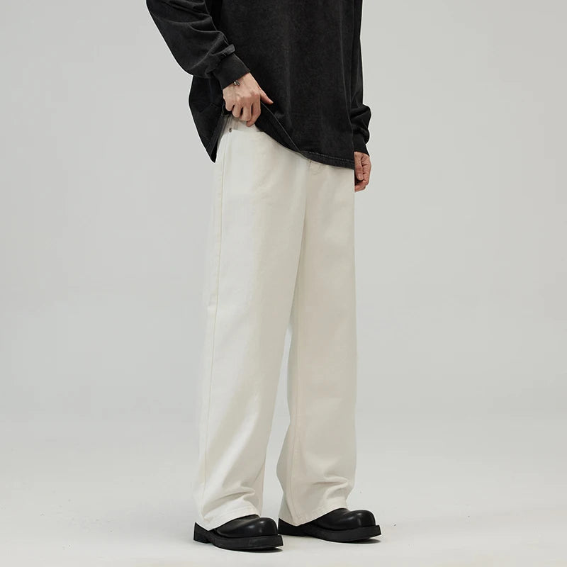 Baggy Wide-leg Jeans 100% Cotton Comfortable Breathable Autumn Casual Denim Pants Loose Straight Trousers Fashion Streetwear