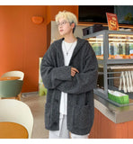 Cardigans Men Loose Korea Style Hooded Warm Autumn Winter Chic Knitted Gray Solid Minimalist Young College All-match Coats Ins
