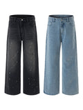 Fashion Graffiti Black Loose Wide-leg Jeans Men's Autumn New American Simple Basic Wash Denim Pants Loose Straight Trousers
