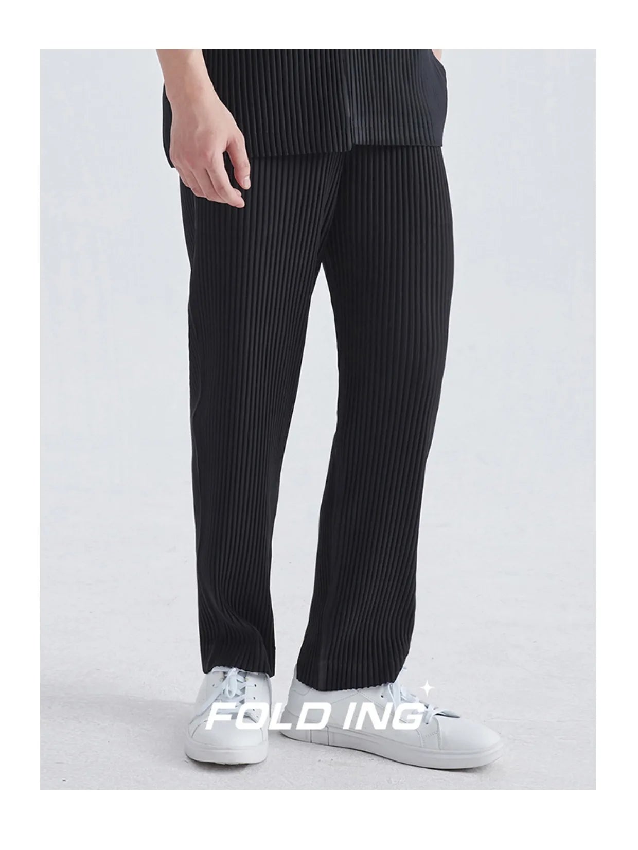 Summer Casual Pants Men Fashion Gray Black Pleated Pants Men Japanese Streetwear Loose Straight Pants Mens Ice Silk Trousers