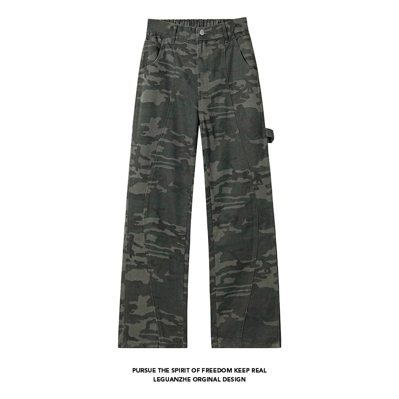 New Mens Camouflage Cargo Work Pants Casual Patchwork Straight Leg Outdoor Utility Military Comfortable Durable Hiking Tactical