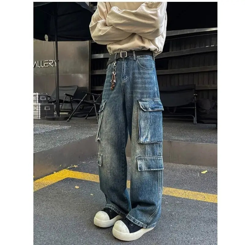 Cargo jeans men New High Street Gothic Punk Dark Trousers  Harajuku Retro Baggy Jeans Men Street Fashion Straight Leg Pants