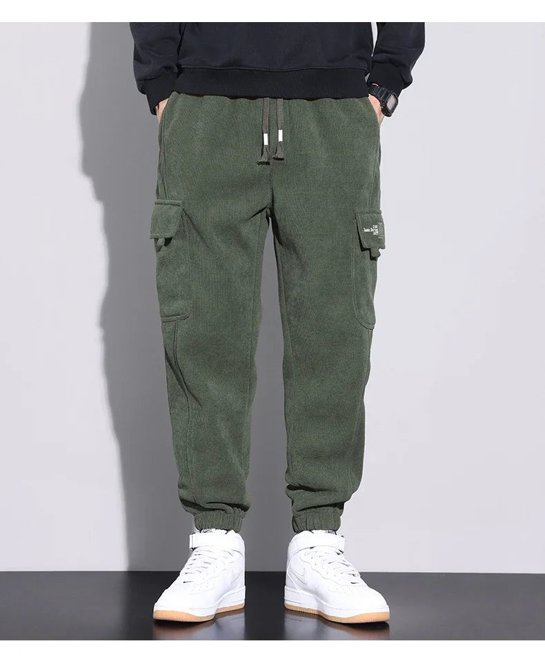 Autumn New Men's Corduroy Cargo Harem Pants Fashion Korean Embroidery Bound Feet Casual Pants Trendy Brand Male Trousers