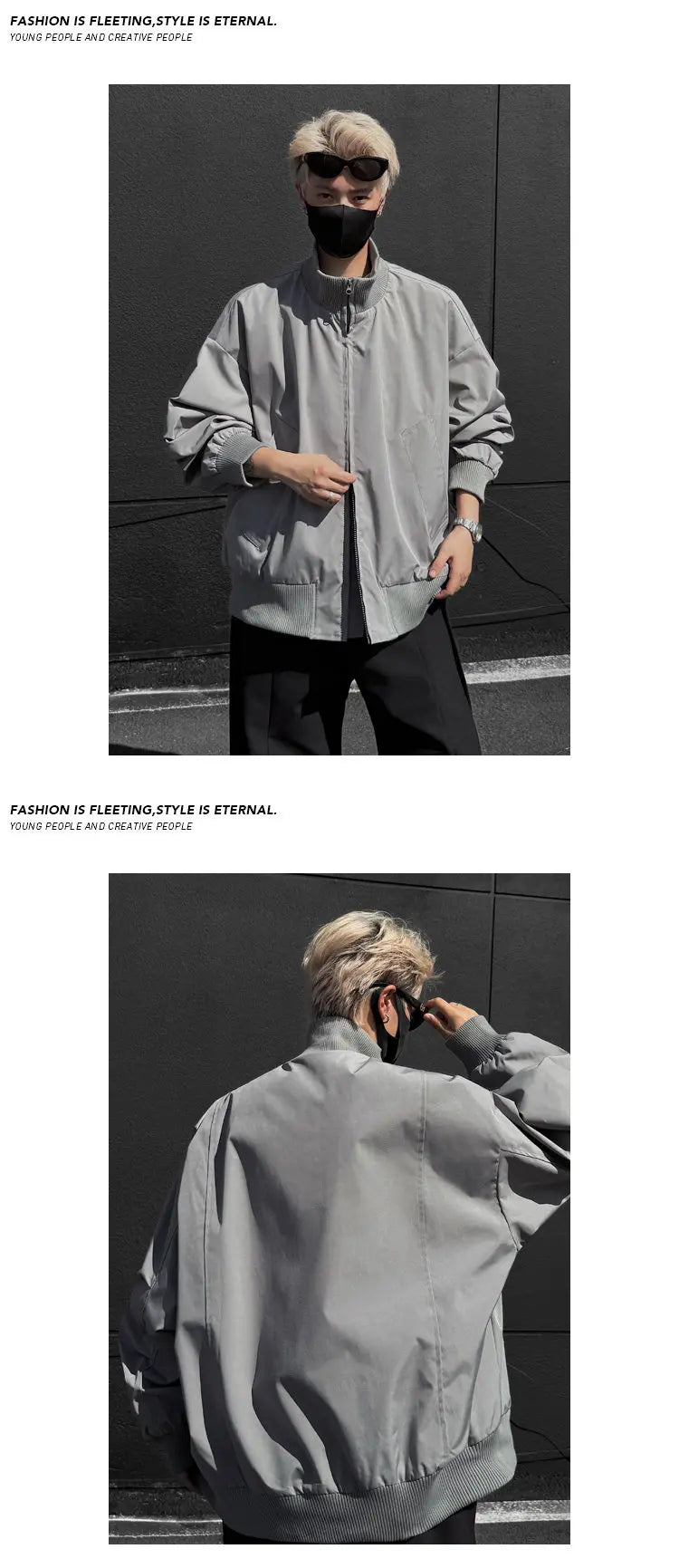 Jacket Mens Casual Jacket Solid Stand Collar Loose Fit Zipper Autumn Coat Ribbed Cuffs Relaxed Outerwear