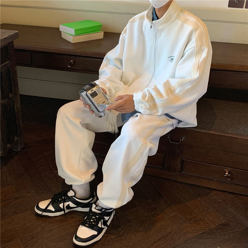 Stripe Sports Suit Men's Spring Autumn Casual Cardigan Sweatshirt Sweatpants Preppy Two-piece Set New Unisex Joggers Tracksuits