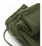 Double-sided Fleece! Retro Military Green Straight-leg Pants Women Loose Thickened Warm Drawstring Casual Wide-leg Pants Men