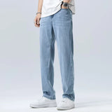 Men Comfortable Lyocell Fabric Thin Jeans Male Baggy Straight Leg Casual Denim Pants Trend Brand Daily Wide Leg Draping Trousers