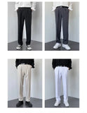 Spring Autumn Men's Fashionable White Korean Style Casual Pants Street Draped Straight Loose Suit Casual Trousers Male