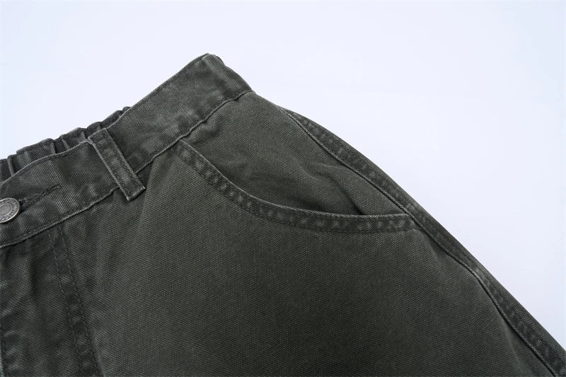 American Loose Straight Cargo Pants Men's Fashion Streetwear 100% Cotton Vintage Large Pocket Loose Casual Wide-leg Trousers