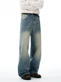 2025 Autumn Men's Wide-leg Jeans Comfortable Loose Casual Straight Trousers American Classic Retro Wash Cotton Denim Pants
