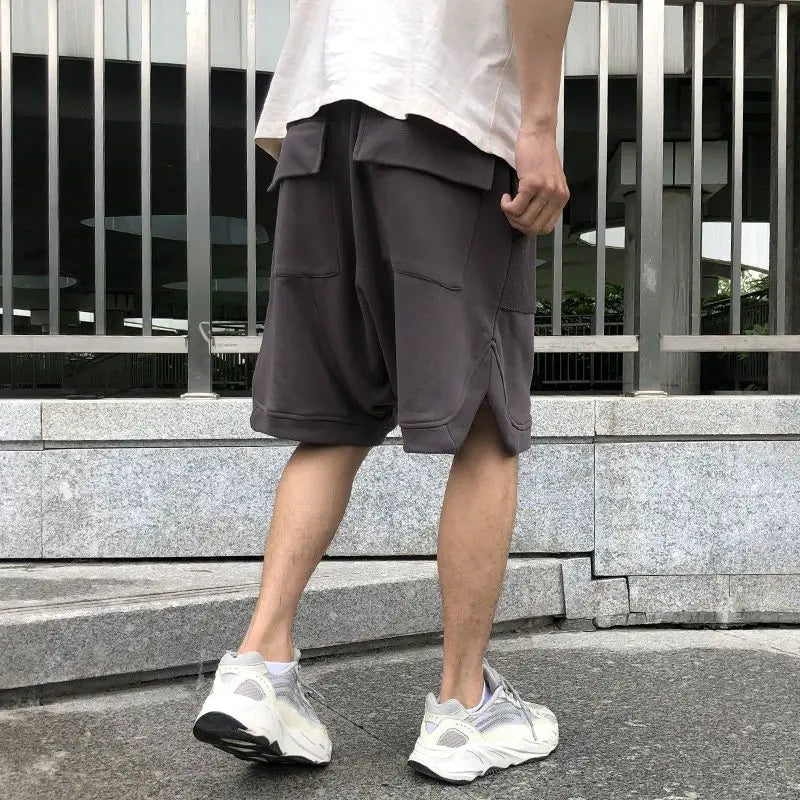 Summer Elegant Fashion Harajuku Slim Fit Ropa Hombre Loose Casual All Match Sports Shorts Pockets Patchwork Sweatpants