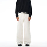 100% Cotton Men's Loose Casual Pants Autumn New Fashion Comfortable Wide-leg Oversized Trousers Streetwear White Khaki Black