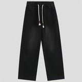 Dragging Streetwear Loose Cargo Jeans Men Korean Loose Straight Wide Leg Pant Men's Brand Clothing Black Blue Denim Jogger Pants