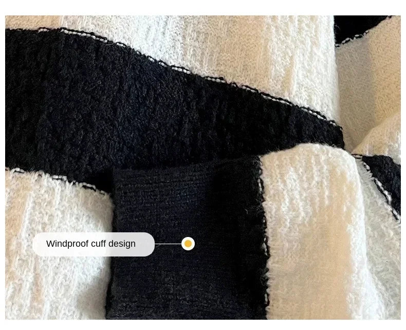 Men's New Black and White Striped Sweater Men's Autumn and Winter Loose Pullover Casual Top Men's Homestay Casual Warmth