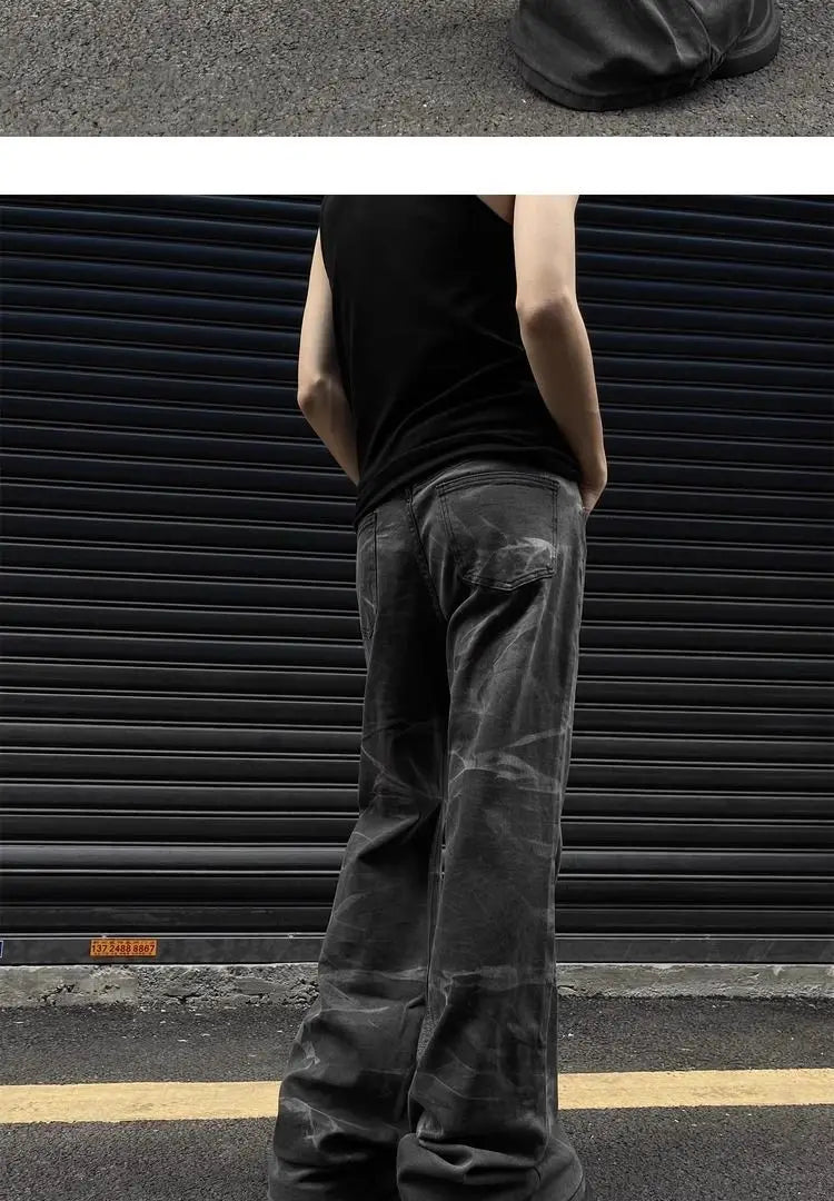 American autumn high street straight leg jeans for men and women trendy hiphop retro personality loose and wide leg casual pants