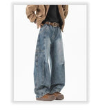 Hip hop personality trend men and women straight leg washed jeans American couple loose retro curved knife casual pants y2k