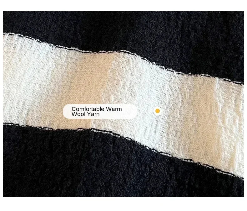 Men's New Black and White Striped Sweater Men's Autumn and Winter Loose Pullover Casual Top Men's Homestay Casual Warmth