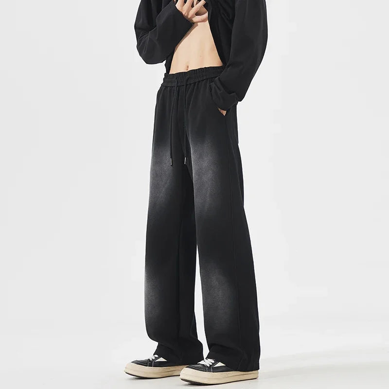 Autumn New Fashion Korean Men's Casual Pants Distressed Classic Black Baggy Straight Trousers Sweatpants Streetwear Male Clothes
