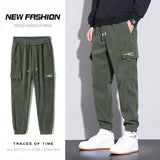 Autumn New Men's Corduroy Cargo Harem Pants Fashion Korean Embroidery Bound Feet Casual Pants Trendy Brand Male Trousers
