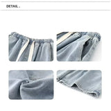 Men New Casual Shorts Male Summer Fashion Straight Leg Five Quarter Loose Fit Denim Pants High Street Wide Leg Baggy Pants