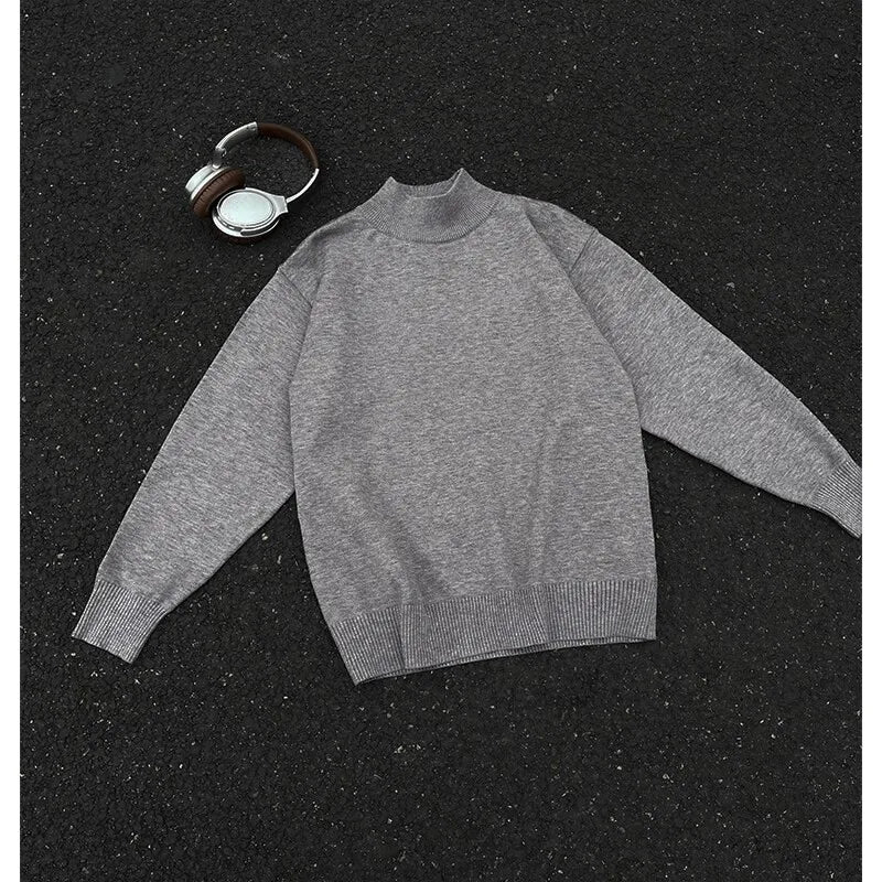 Men's Light Luxury Knit Mock Neck Sweater Autumn Winter Fashion Korean Long Sleeve Streetwear Leisure All-match Knitwear